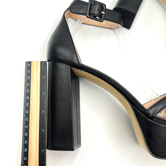 Rachel Zoe Size 11 Ella Black Leather Platform Block Heel Sandals Heels Shoes - Picture 14 of 15